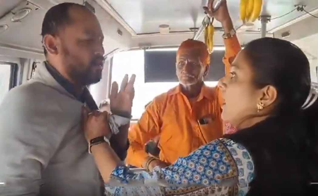 Woman slaps young man for misbehaving on bus