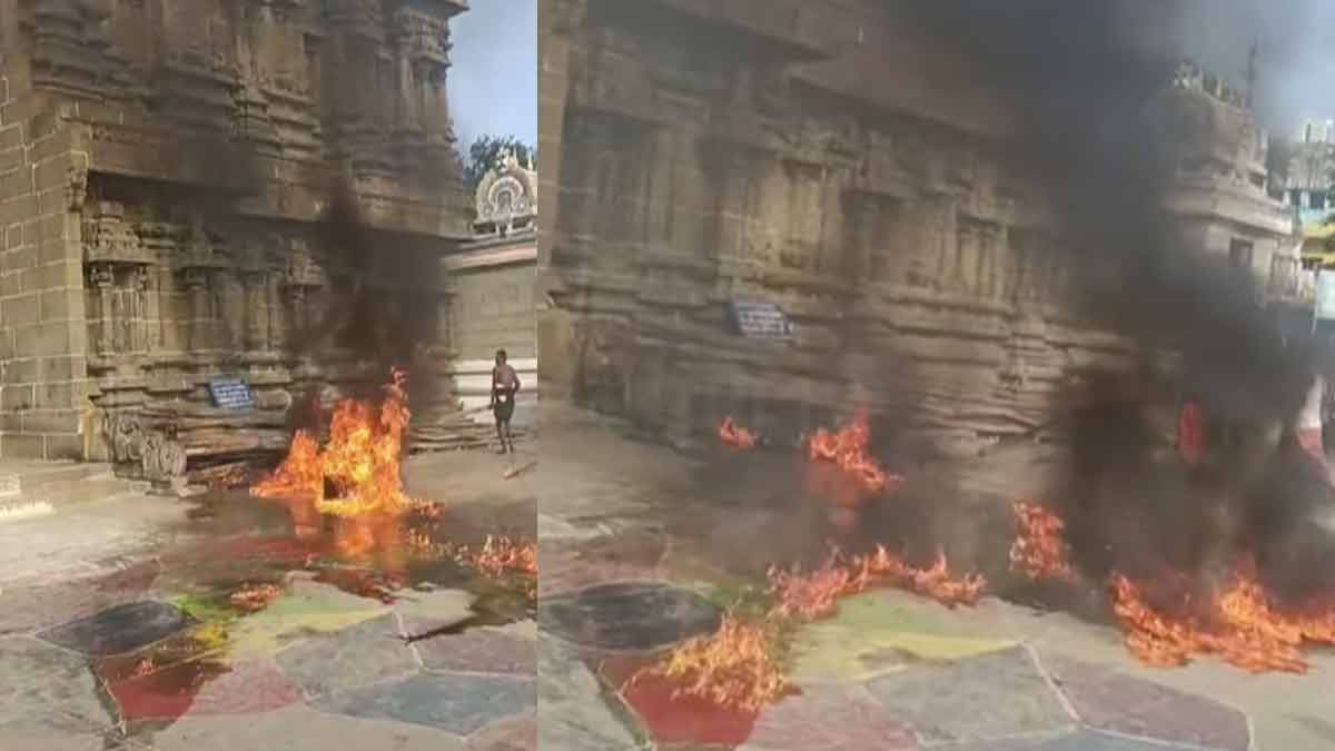 Setting fire to the entrance gate of the temple; Police investigation