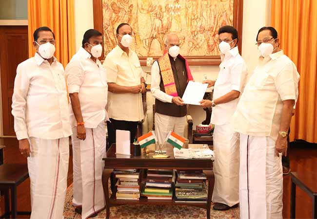 dmk chief mkstalin to take swearing oath ceremoney in raj bhavan chennai