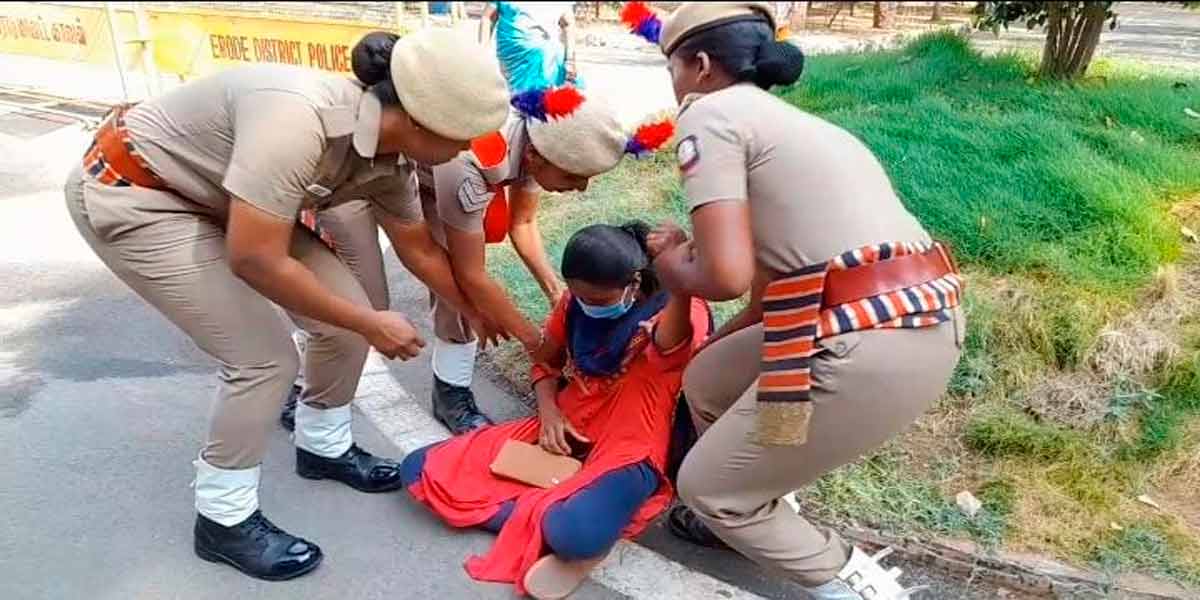 Young girl sitting in Superintendent of Police's office dharna; agitation in Erode