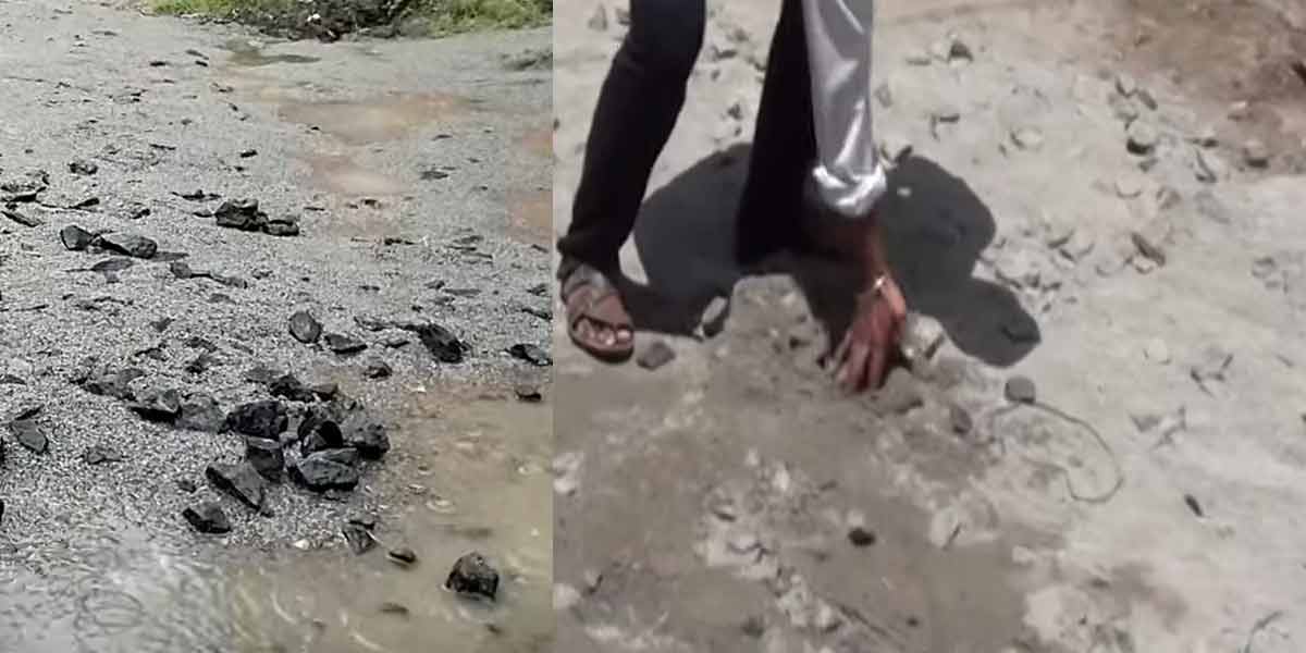 A road worth Rs 6 lakh was washed away after half an hour of rain; Public charges