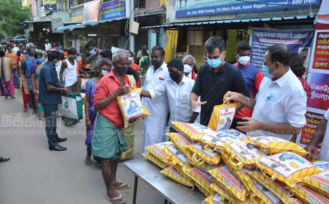 Durai Vaiko who provided ricebag to the people