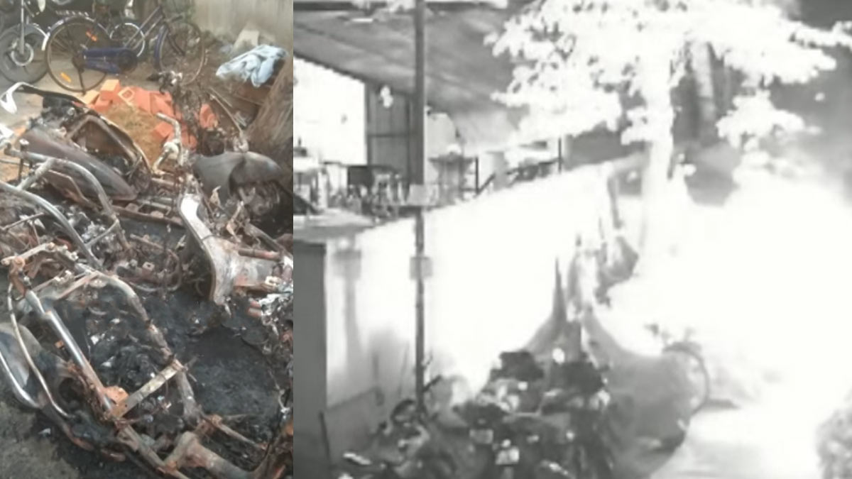 Renter sets fire to two-wheelers-shocking scenes outside
