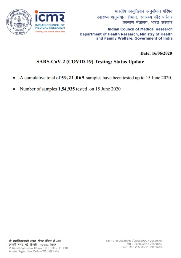 number of samples tested till date icmr