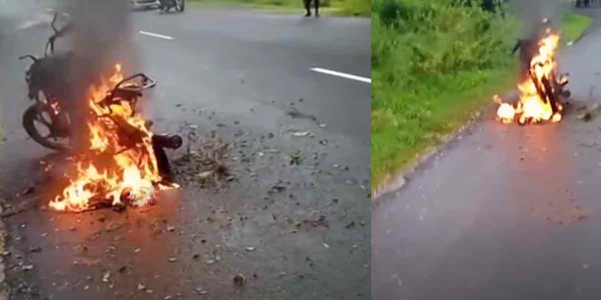 Suddenly the vehicle caught fire... the couple survived fortunately