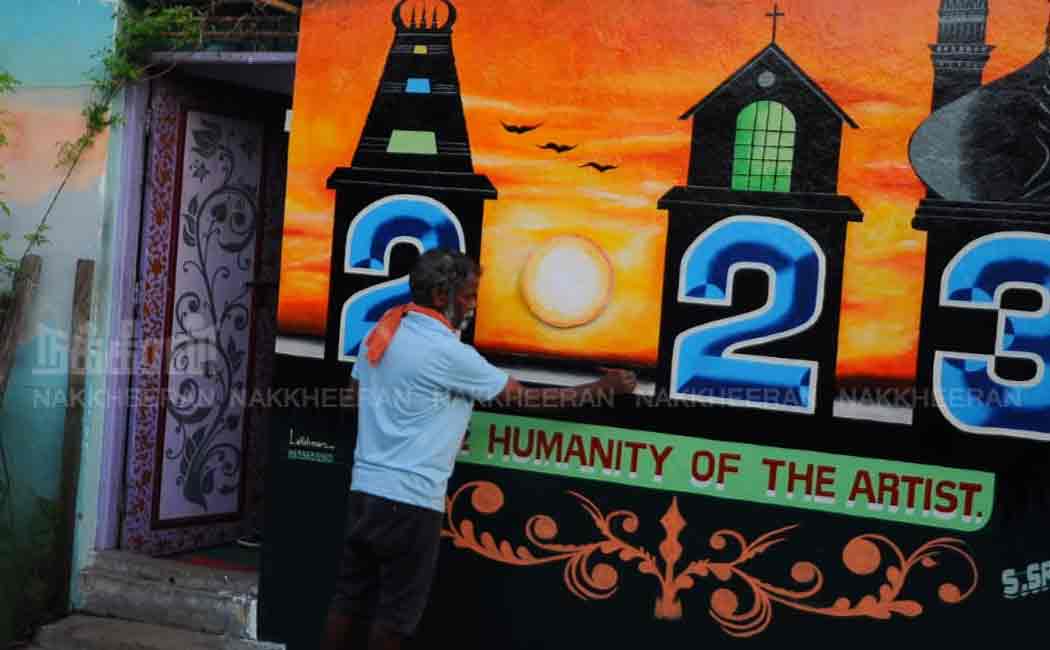 chennai pattinapakkam artist lakshmanan draw art in home wall