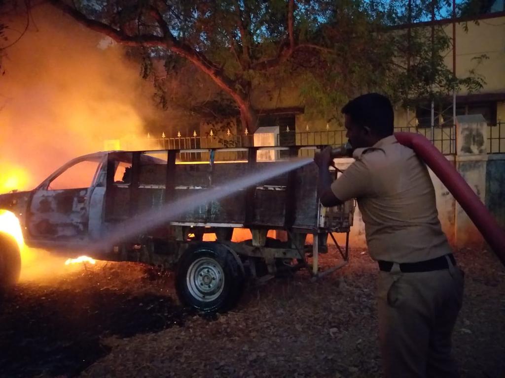 Sudden fire in confiscated vehicle