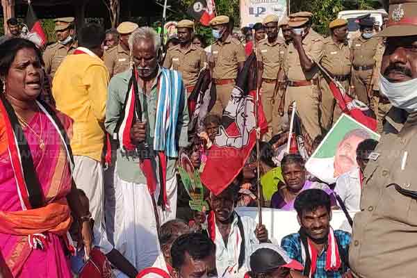 ADMK members waiting to file a petition to Edappadi Palanisamy to change the aalangudi constituency candidate