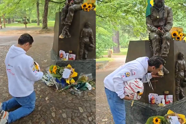ajithkumar tribute to Ayrton Senna statue