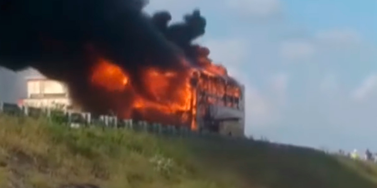 Burnt bus in the middle of the road-Dharmapuri panic