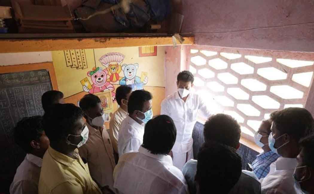 Minister Anbil Mahesh inspects Anbil area schools