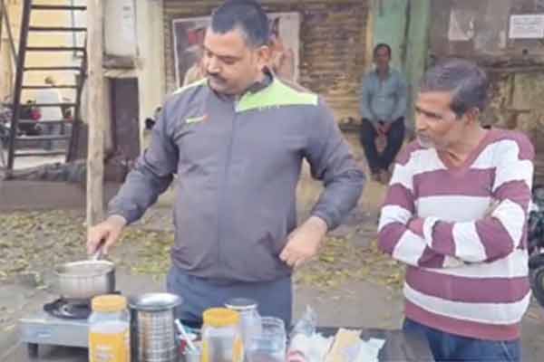 Suspended inspector sets up tea stall in front of senior officer's office in uttar pradesh