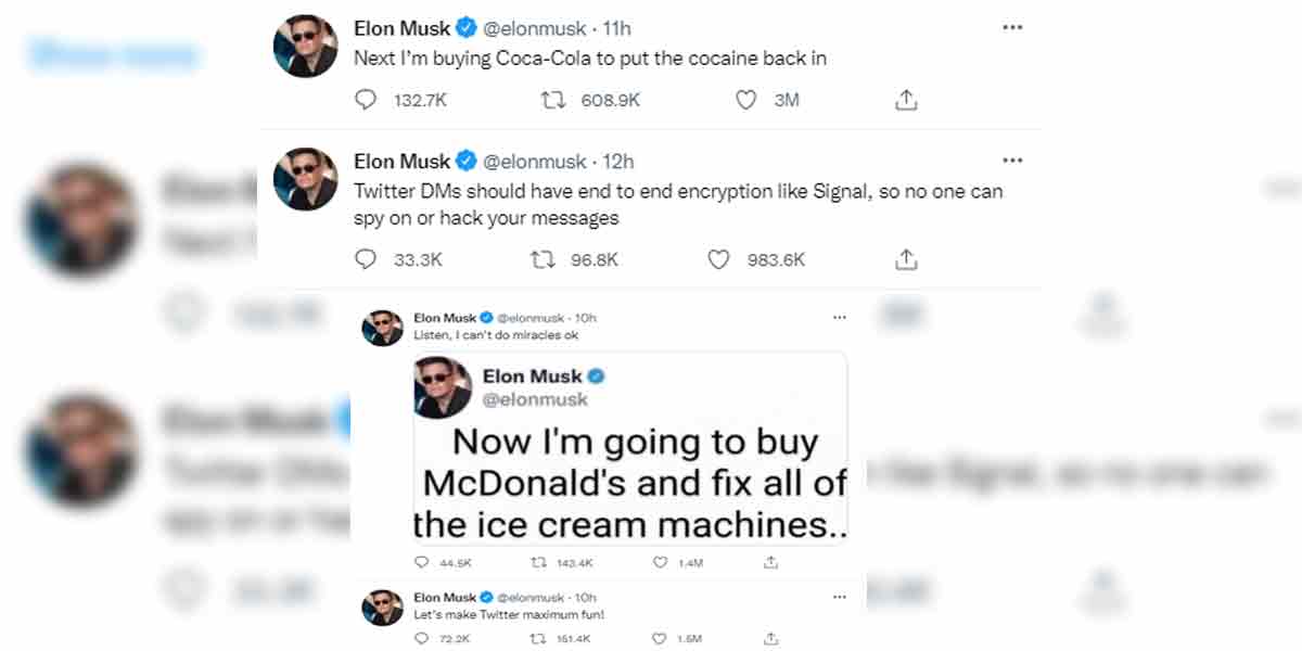 "I'll buy Coca-Cola and add cocaine," says elon musk