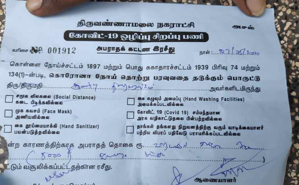Thriuvannamalai Anbu Theater fined by District Collector under Corona
