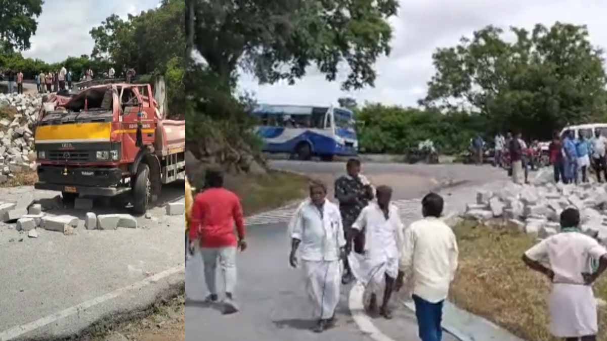 A truck carrying cement stones overturned in an accident; 3 people lost their lives