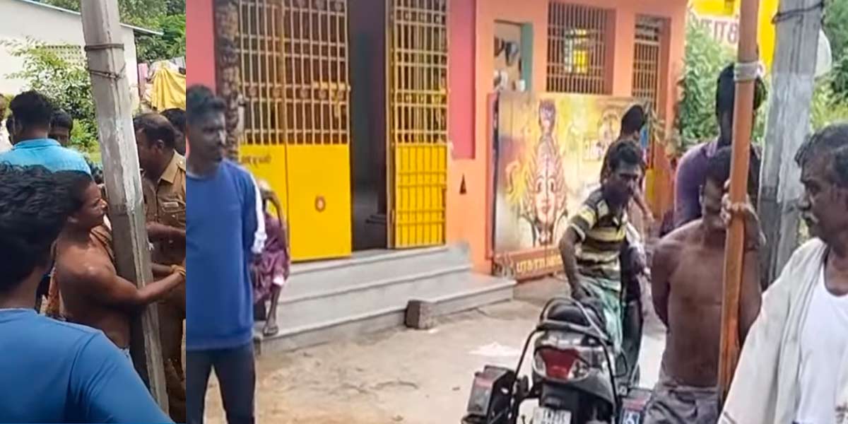 The villagers tied the young man to a pole