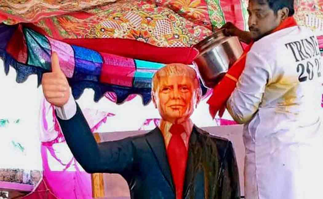 telangana man installed a life size statue of the US President Donald Trump