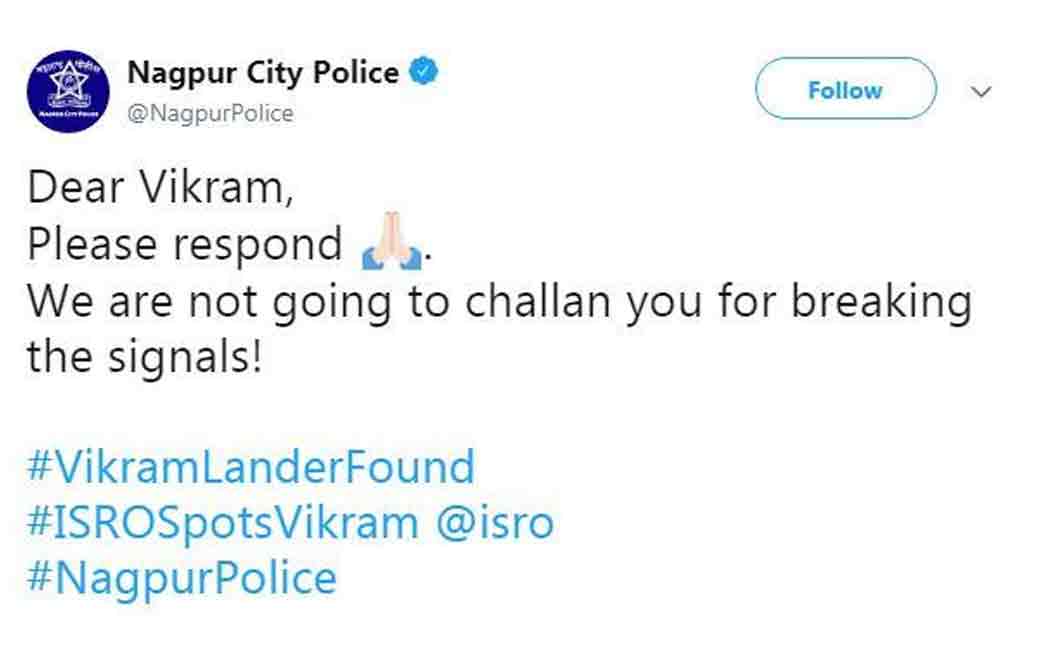 nagpur police tweet to vikram lander