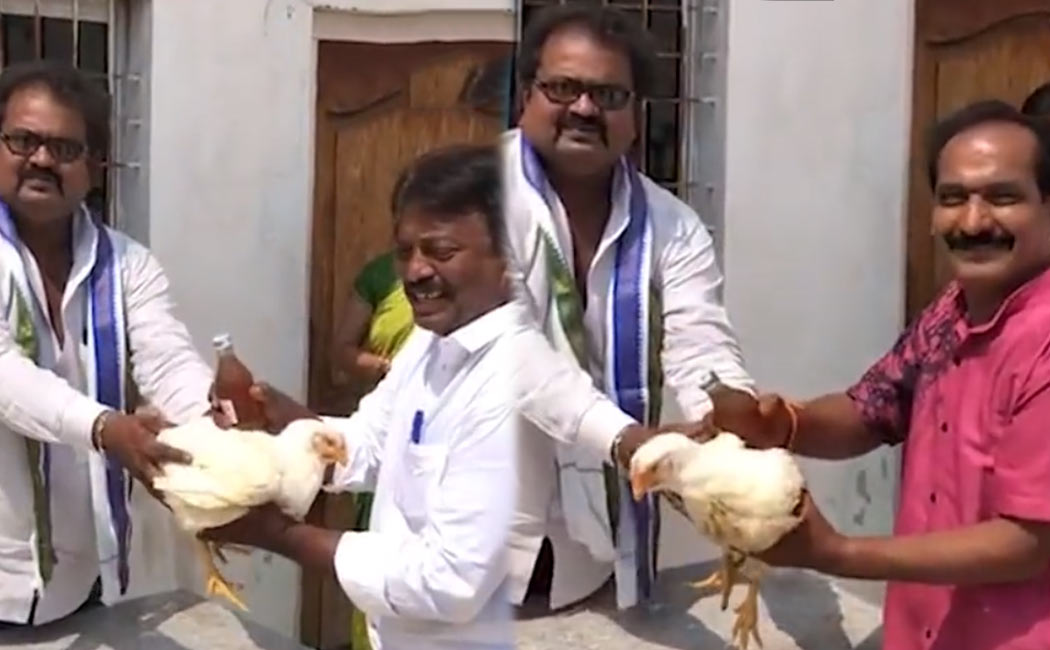 YSR party executive give chicken and quarter on the occasion of Dussehra festival