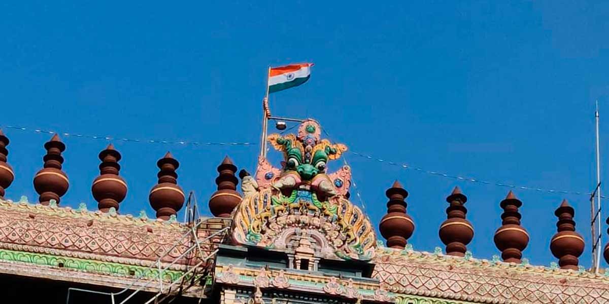 National flag hoisted on the nataraja temple tower