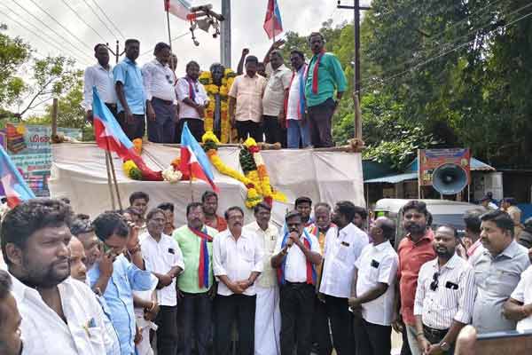 politicians pay homage to statue of language martyr Rajendran