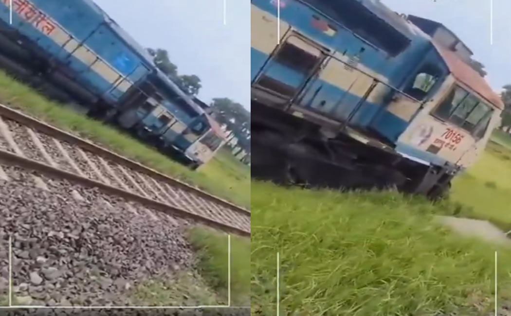 A train engine ran through the fields in bihar