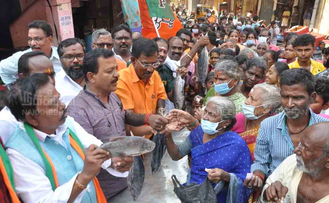 BJP victory celebration! Fisher team celebrating fish supply