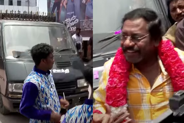 karunas came to theatre by funeral van