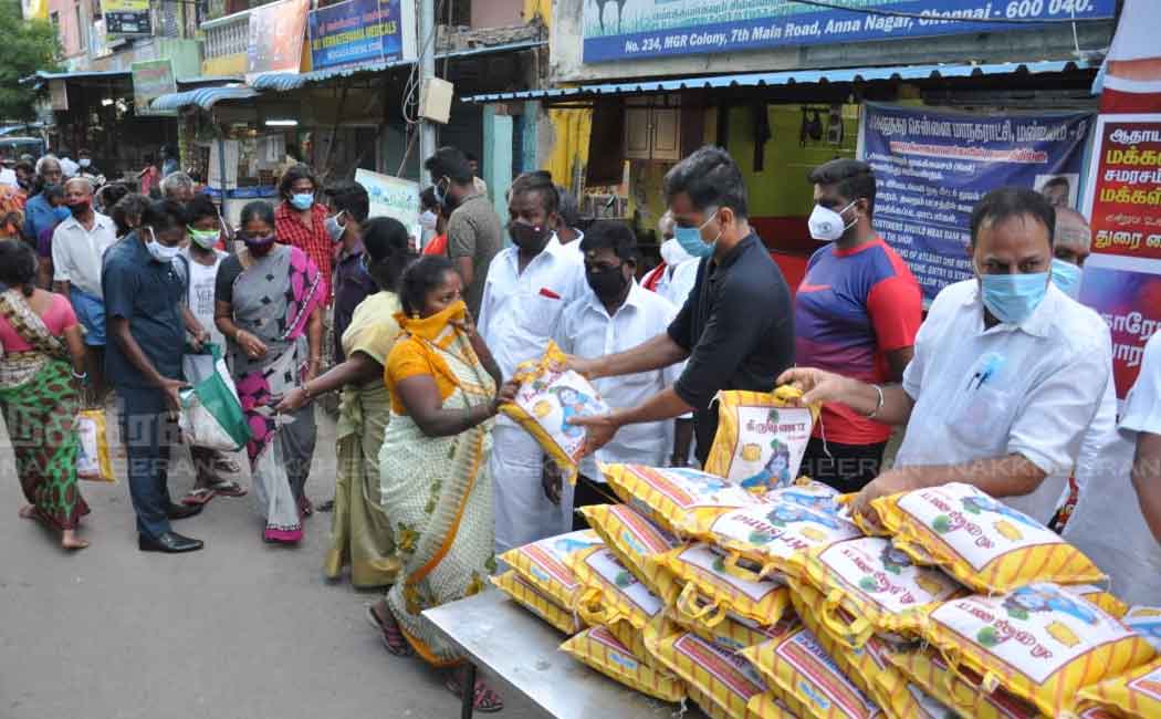 Durai Vaiko who provided ricebag to the people