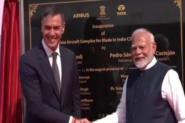 Modi inaugurated with the PM of Spain at Military Aircraft Manufacturing Plant