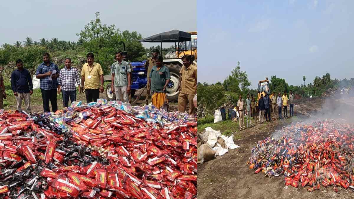 Two tons of Gutka products were set on fire and destroyed