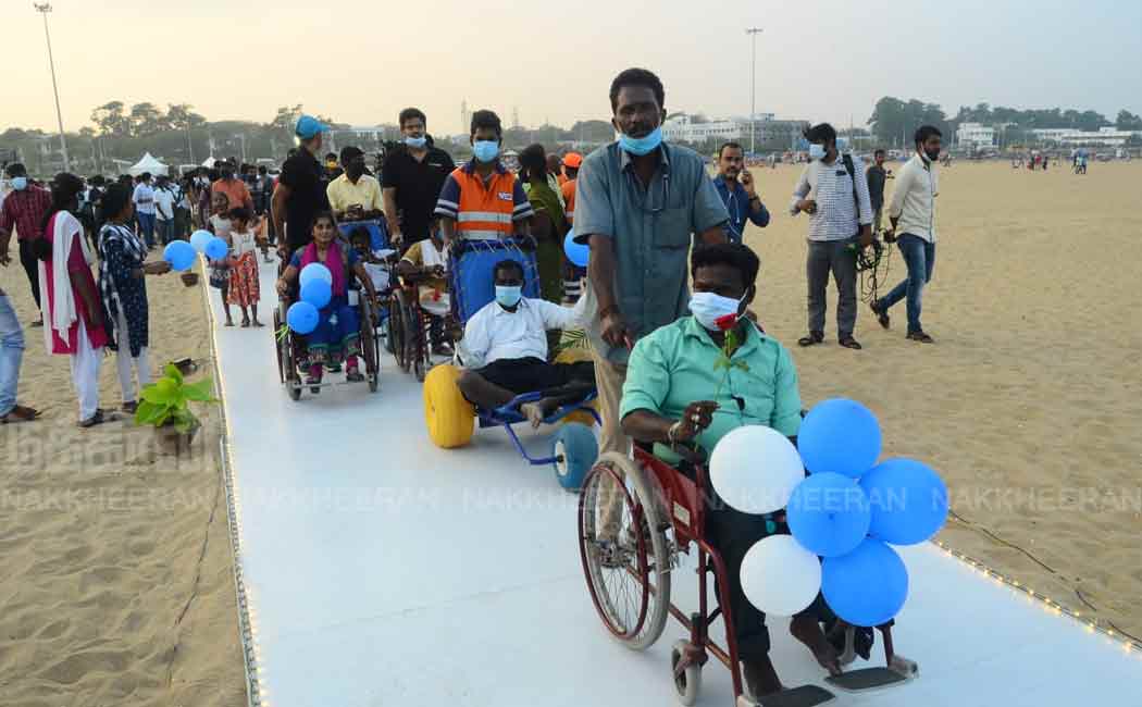 Temporary pathway opening for the disabled to see the beach