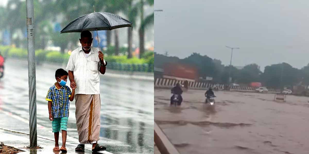 Rain water stagnated on the road near Puzhal; Motorists suffer