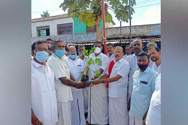 people celebrate stalin swearing ceremony by offering sapling and sweets