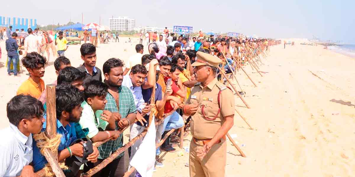 Crowds of people gathered at the pongal to see; Only allowed to admire the sea from a distance