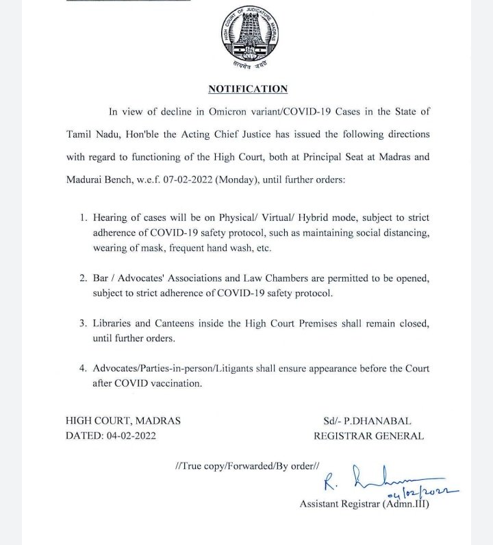 Live hearing in all courts from Feb.7!