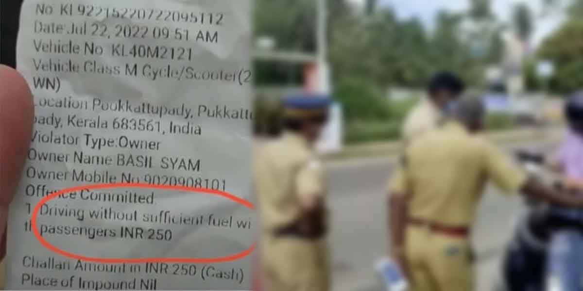 'Isn't there petrol in the car...? 250 rupees fine'- stunning vehicle sticker!