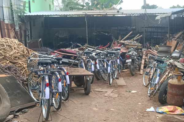Free bicycles for government school students were left in the iron shop