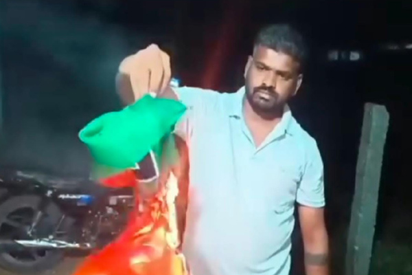 What is the background on BJP executive who set fire to BJP flag