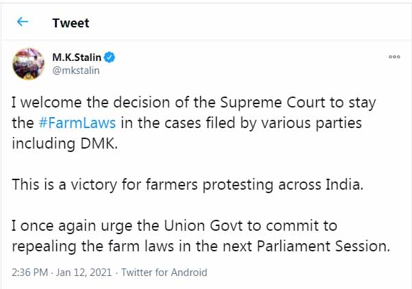 agricultural acts supreme court judgement dmk party mk stalin