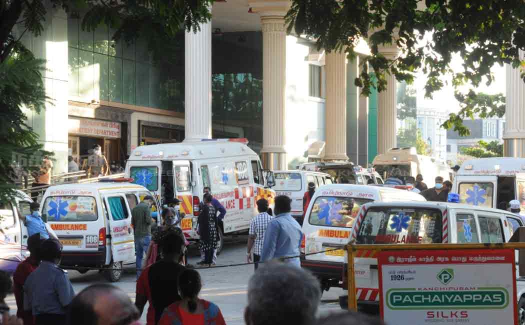 Ambulance waiting at Rajiv Gandhi Government Hospital in Chennai