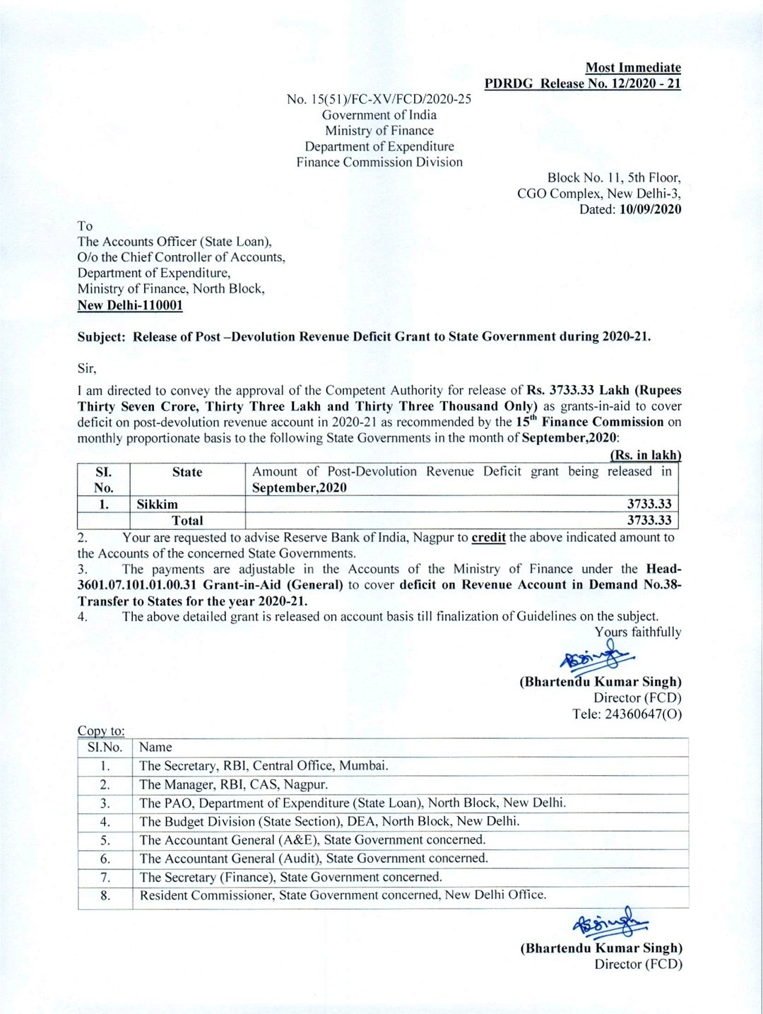 15th pay commission union government released funds 14 states government