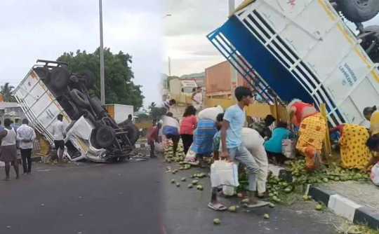 Overturned trucks on the national highway