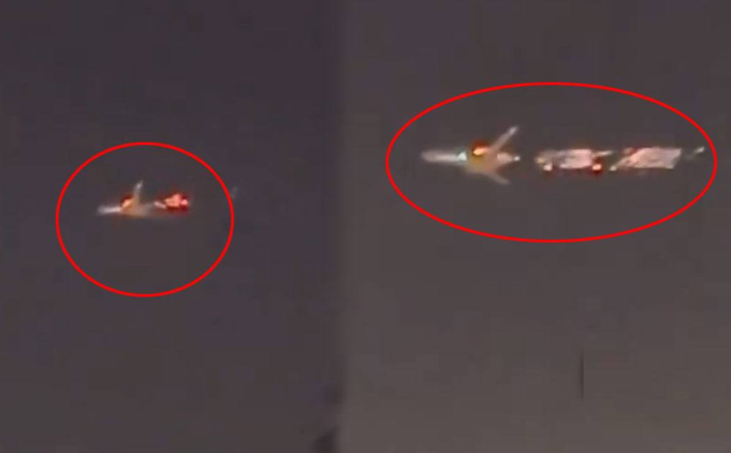 Pesawat terbakar di udara.  Sebuah klip video menyebar dengan cepat di Internet